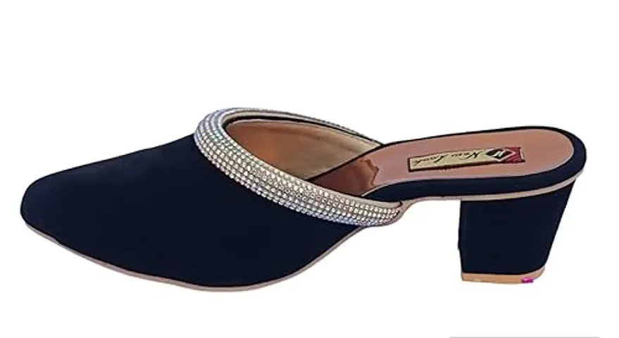 Women Velvet Block Heel Sandals With Diamond Design