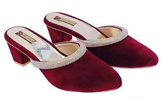 Women Velvet Block Heel Sandals With Diamond Design-thumb3