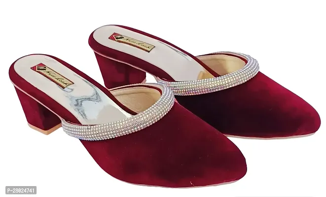 Women Velvet Block Heel Sandals With Diamond Design-thumb4