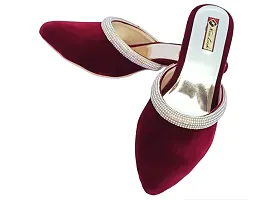 Women Velvet Block Heel Sandals With Diamond Design-thumb1