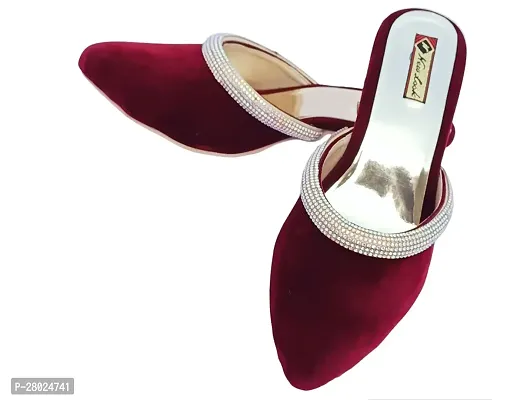 Women Velvet Block Heel Sandals With Diamond Design-thumb2