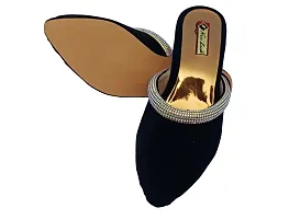 Women Velvet Block Heel Sandals With Diamond Design-thumb1