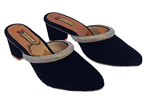 Women Velvet Block Heel Sandals With Diamond Design-thumb2