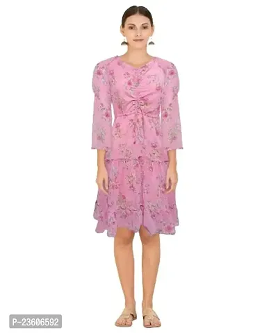 Royal Star- Women's Floral lace Print Georgette Pleated Empire Dress