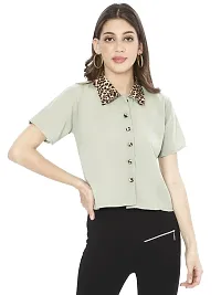 Royal Star Poly Georgette Regular Fit Shirt for Women Short Sleeve - Tiger Collar. (Off White)-thumb2