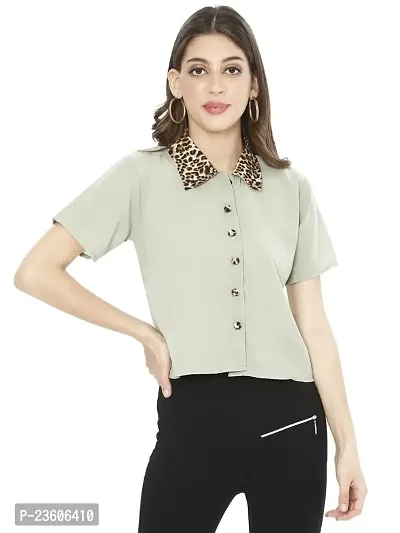 Royal Star Poly Georgette Regular Fit Shirt for Women Short Sleeve - Tiger Collar. (Off White)-thumb3