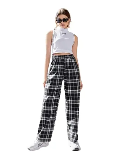 Royal Star High Waist Plaid Pants Women Loose Streetwear Trousers Female Casual Harem Pants.