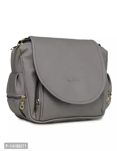 Stylish Grey PU Solid Sling Bags For Women-thumb0
