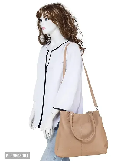 GLOSSY PU Handbag For Women (Beige)-thumb3