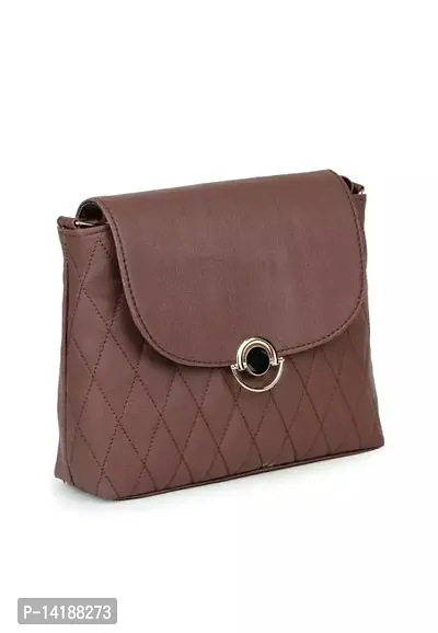 Stylish Brown PU Solid Sling Bags For Women