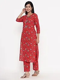 KBZ Woman's Floral Printed Straight Kurti with Palazzo in Cotton (Red)-thumb1