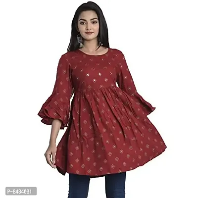 KBZ Party Bell Sleeve Printed Women Maroon Top