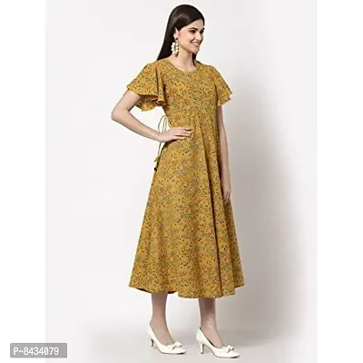 KBZ Womens Cotton Printed Flared Long Dress (Yellow_M)-thumb3