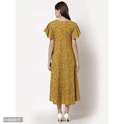 KBZ Womens Cotton Printed Flared Long Dress (Yellow_M)-thumb5