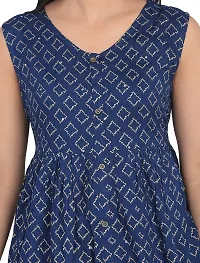 KBZ Women's Rayon Gold Print A-Line Short Dress (Navy Blue)-thumb3
