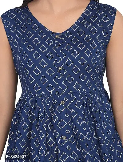 KBZ Women's Rayon Gold Print A-Line Short Dress (Navy Blue)-thumb4