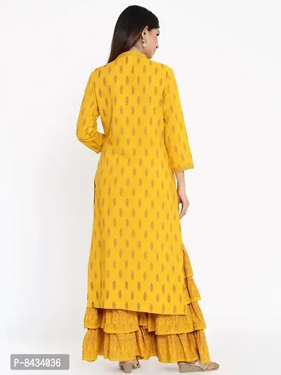 KBZ Women's Rayon Printed Straight Kurta and Sharara Set (Yellow)-thumb5