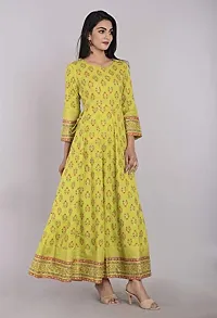 KBZ Women's Rayon Slub Gold Print Anarkali Kurta (Green)-thumb2