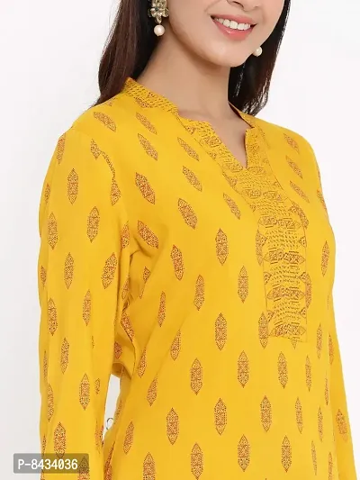 KBZ Women's Rayon Printed Straight Kurta and Sharara Set (Yellow)-thumb4