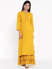 KBZ Women's Rayon Printed Straight Kurta and Sharara Set (Yellow)-thumb1