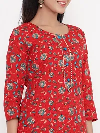 KBZ Woman's Floral Printed Straight Kurti with Palazzo in Cotton (Red)-thumb3