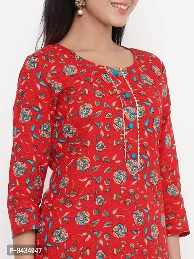 KBZ Woman's Floral Printed Straight Kurti with Palazzo in Cotton (Red)-thumb4