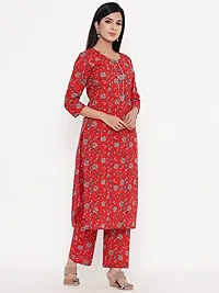 KBZ Woman's Floral Printed Straight Kurti with Palazzo in Cotton (Red)-thumb2