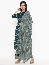 KBZ Women's Rayon Printed Straight Kurta, Plazzo With Dupatta Set (Green)-thumb1