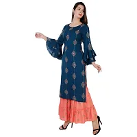 KBZ Women's Rayon Gold Print Straight Kurta  Sharara Set (Navy Blue)-thumb2