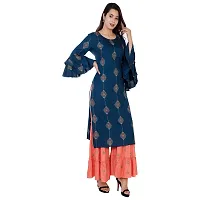 KBZ Women's Rayon Gold Print Straight Kurta  Sharara Set (Navy Blue)-thumb3