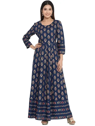 KBZ Women's Print Rayon Anarkali Kurta (Blue)