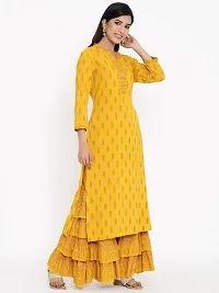 KBZ Women's Rayon Printed Straight Kurta and Sharara Set (Yellow)-thumb2