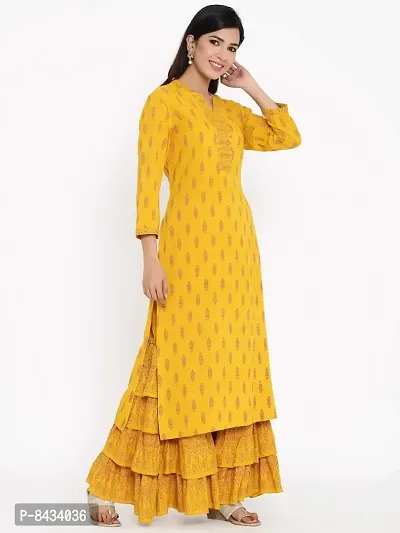 KBZ Women's Rayon Printed Straight Kurta and Sharara Set (Yellow)-thumb3