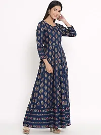 KBZ Women's Gold Print Rayon Anarkali Kurta (Blue)-thumb2