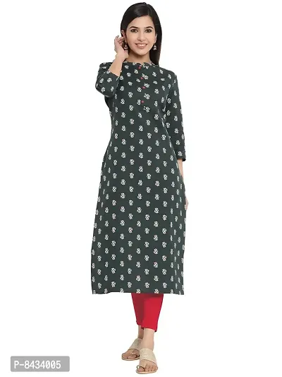 KBZ Women's Printed Rayon Straight Kurta (Green)