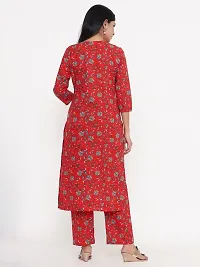 KBZ Woman's Floral Printed Straight Kurti with Palazzo in Cotton (Red)-thumb4