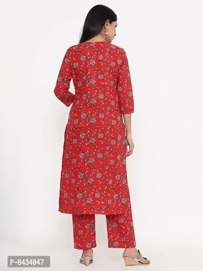 KBZ Woman's Floral Printed Straight Kurti with Palazzo in Cotton (Red)-thumb5