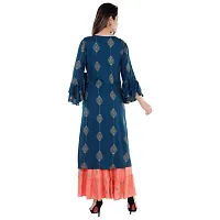 KBZ Women's Rayon Gold Print Straight Kurta  Sharara Set (Navy Blue)-thumb4