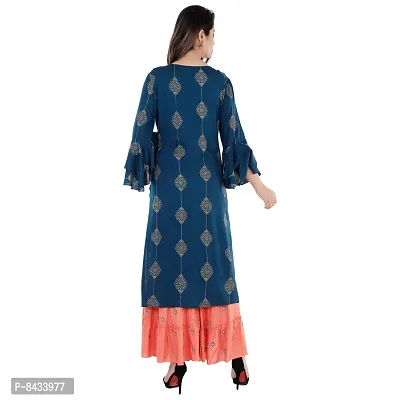 KBZ Women's Rayon Gold Print Straight Kurta  Sharara Set (Navy Blue)-thumb5