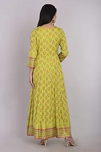 KBZ Women's Rayon Slub Gold Print Anarkali Kurta (Green)-thumb4