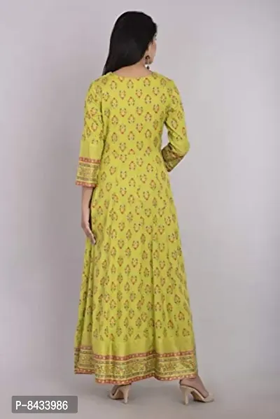 KBZ Women's Rayon Slub Gold Print Anarkali Kurta (Green)-thumb5