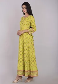 KBZ Women's Rayon Slub Gold Print Anarkali Kurta (Green)-thumb1