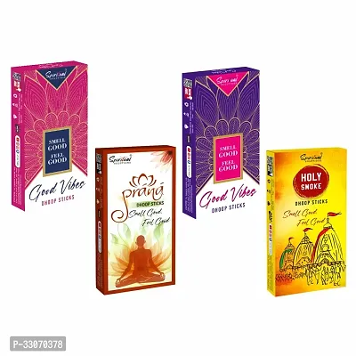 Dhoop Sticks Good Vibes Purple, Good Vibes Pink, Prana, Holy Smoke Combo of 4 (65 Gm Each)