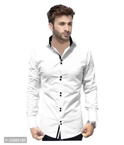 Stylish White Cotton Long Sleeves Regular Fit Casual Shirt For Men-thumb0