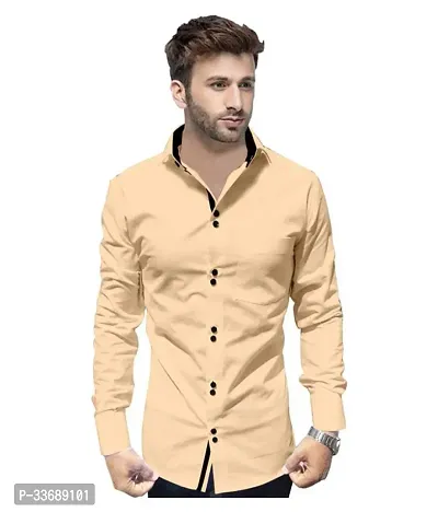 Stylish Cream Cotton Long Sleeves Regular Fit Casual Shirt For Men-thumb0