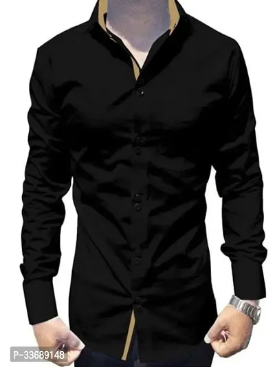 Stylish Black Cotton Long Sleeves Regular Fit Casual Shirt For Men-thumb0