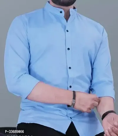 Stylish Sky Blue Cotton Long Sleeves Regular Fit Casual Shirt For Men-thumb0