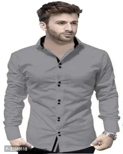 Stylish Grey Cotton Long Sleeves Regular Fit Casual Shirt For Men