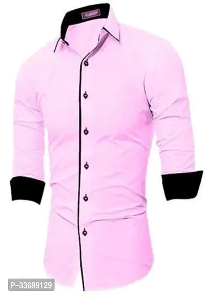 Stylish Pink Cotton Long Sleeves Regular Fit Casual Shirt For Men-thumb0