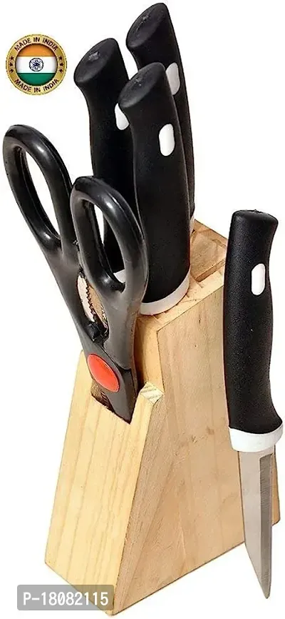 Wood Kitchen Knife Set With Wooden Block And Scissors, Knife Set For Kitchen With Stand, Knife Set For Kitchen Use, Knife Holder For Kitchen With Knife 5-Pieces (Black)